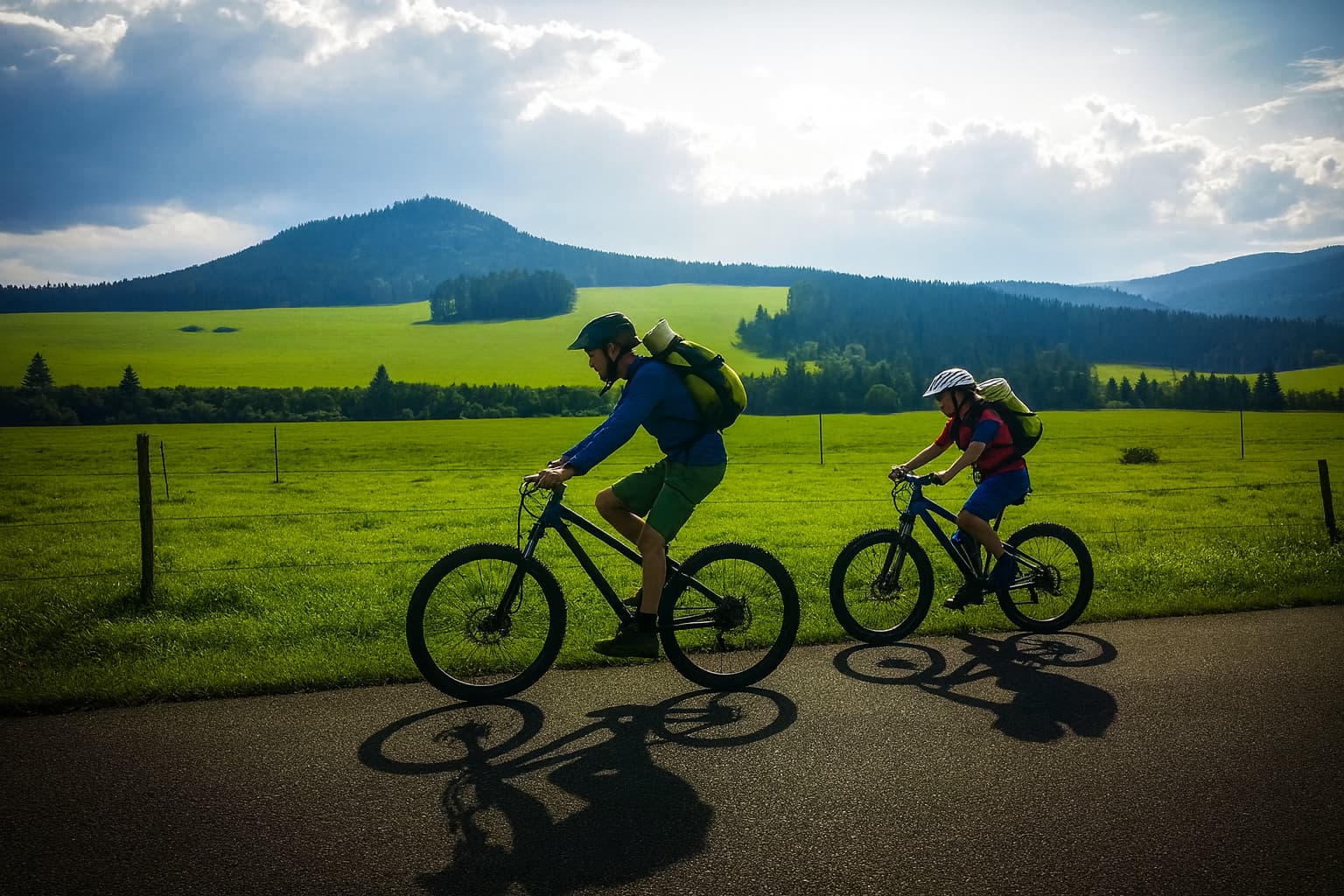 Ilustracja wycieczki rowerowej z przewodnikiem